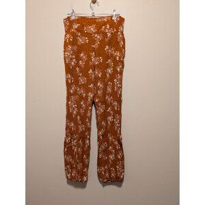 Three Dot Rust Floral Print Elastic Waist Pants